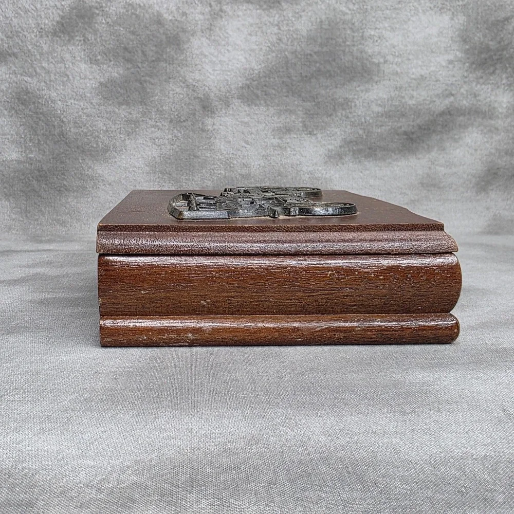 W.A Stratford Playing Card Wooden Box Vintage w/Raised Brass Classic Car